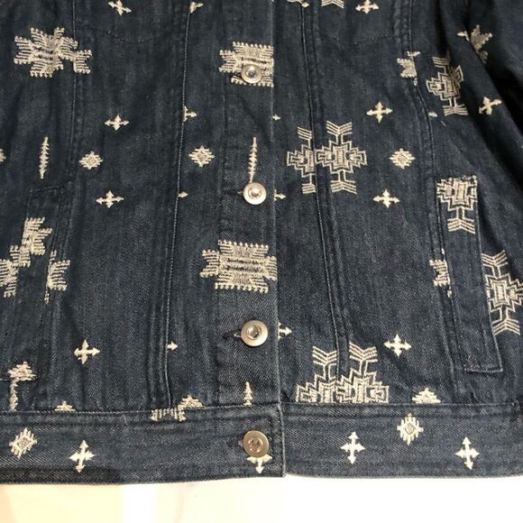 Laura Ashley Women’s Denim Jean Jacket Blue/White Southwestern design Size 10 - Picture 7 of 13